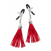 Зажимы на соски «Прищепки» с красными кисточками из замши - Pecado - купить с доставкой в Самаре