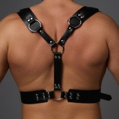 Черная кожаная мужская портупея с регулируемыми ремешками - Crazy Handmade - купить с доставкой в Самаре