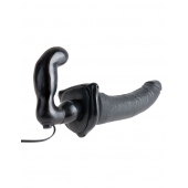 Черный страпон с вагинальной пробкой Deluxe Vibrating Penetrix Strap-On - 19 см. - Pipedream - купить с доставкой в Самаре