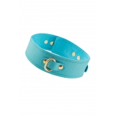 Голубой кожаный однослойный ошейник с прошивкой - Pecado - купить с доставкой в Самаре