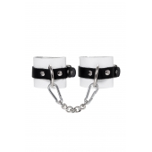 Бело-черные кожаные наручники с одним ремешком с люверсами - Pecado - купить с доставкой в Самаре