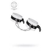 Бело-черные мягкие оковы с одним ремешком и люверсами - Pecado - купить с доставкой в Самаре