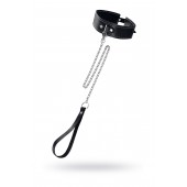 Кожаный двухслойный ошейник с белой строчкой и поводком - Pecado - купить с доставкой в Самаре