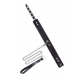 Кожаный двухслойный ошейник с красной строчкой и поводком - Pecado - купить с доставкой в Самаре