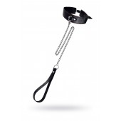 Кожаный двухслойный ошейник с красной строчкой и поводком - Pecado - купить с доставкой в Самаре