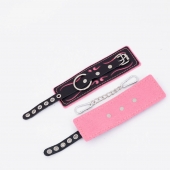 Черно-розовые кожаные наручники с розовой строчкой - Crazy Handmade - купить с доставкой в Самаре