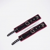 Черно-розовые кожаные оковы с розовой строчкой - Crazy Handmade - купить с доставкой в Самаре