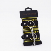 Черно-желтые кожаные наручники с жёлтой строчкой - Crazy Handmade - купить с доставкой в Самаре