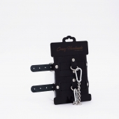 Черные кожаные оковы с хромированной фурнитурой - Crazy Handmade - купить с доставкой в Самаре