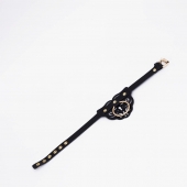 Черный фигурный кожаный ошейник с золотистой фурнитурой - Crazy Handmade - купить с доставкой в Самаре