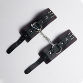 Черные кожаные наручники с красной строчкой - Crazy Handmade - купить с доставкой в Самаре