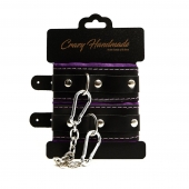 Черно-фиолетовые скругленные наручники с мягкой подкладкой - Crazy Handmade - купить с доставкой в Самаре