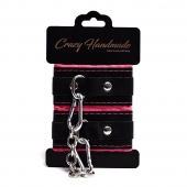 Черно-розовые скругленные наручники с мягкой подкладкой - Crazy Handmade - купить с доставкой в Самаре