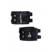 Черные кожаные оковы с двумя перекрёстными ремешками - Pecado - купить с доставкой в Самаре