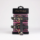 Черные кожаные оковы с розовой строчкой - Crazy Handmade - купить с доставкой в Самаре