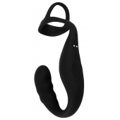 Черное эрекционное кольцо со стимуляцией промежности и анальной пробкой Cock Ring with RC Prostate Plug - Orion - в Самаре купить с доставкой