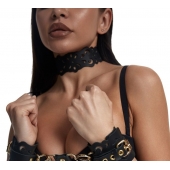 Черный ажурный чокер с золотистой фурнитурой - Crazy Handmade - купить с доставкой в Самаре