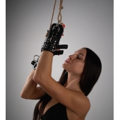 Черные высокие кожаные наручники для подвешивания - Crazy Handmade - купить с доставкой в Самаре