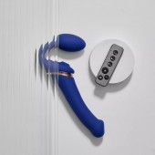 Синий безремневой страпон Multi Orgasm Bendable Strap-On size XL с клиторальной стимуляцией - Strap-on-me - купить с доставкой в Самаре