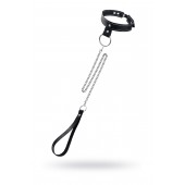 Черный узкий однослойный ошейник с серебристым поводком-цепочкой - Pecado - купить с доставкой в Самаре