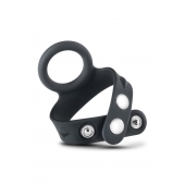 Черное эрекционное кольцо с подхватом мошонки на кнопках VS6 - Blush Novelties - в Самаре купить с доставкой