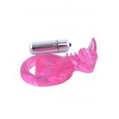 Розовая вибронасадка со стимулятор клитора   Язычок - Toyfa Basic - в Самаре купить с доставкой