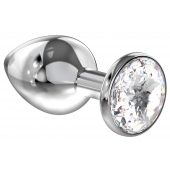Большая серебристая анальная пробка Diamond Clear Sparkle Large с прозрачным кристаллом - 8 см. - Lola Games - купить с доставкой в Самаре