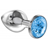 Большая серебристая анальная пробка Diamond Light blue Sparkle Large с голубым кристаллом - 8 см. - Lola Games - купить с доставкой в Самаре
