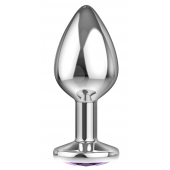 Большая серебристая анальная пробка Diamond Purple Sparkle Large с фиолетовым кристаллом - 8 см. - Lola Games - купить с доставкой в Самаре