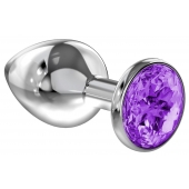 Большая серебристая анальная пробка Diamond Purple Sparkle Large с фиолетовым кристаллом - 8 см. - Lola Games - купить с доставкой в Самаре