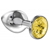 Большая серебристая анальная пробка Diamond Yellow Sparkle Large с жёлтым кристаллом - 8 см. - Lola Games - купить с доставкой в Самаре