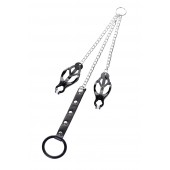 Черно-серебристые зажимы для сосков с кольцом для пениса TOYFA Metal - ToyFa - купить с доставкой в Самаре