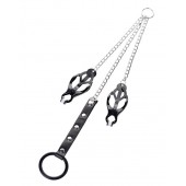 Черно-серебристые зажимы для сосков с кольцом для пениса TOYFA Metal - ToyFa - купить с доставкой в Самаре