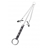 Серебристо-чёрные зажимы для сосков с кольцом для пениса TOYFA Metal - ToyFa - купить с доставкой в Самаре