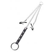 Серебристо-чёрные зажимы для сосков с кольцом для пениса TOYFA Metal - ToyFa - купить с доставкой в Самаре