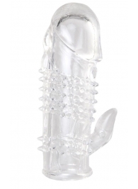 Прозрачная гелевая насадка с шипами и клиторальным отростком - 13 см. - Toyfa Basic - в Самаре купить с доставкой