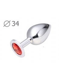 Коническая серебристая анальная втулка с красным кристаллом - 8,2 см. - Anal Jewelry Plug - купить с доставкой в Самаре