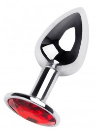 Маленькая коническая серебристая анальная пробка с красным кристаллом - 7 см. - ToyFa - купить с доставкой в Самаре