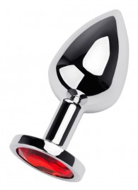 Серебристая коническая анальная пробка с красным кристаллом - 8 см. - ToyFa - купить с доставкой в Самаре