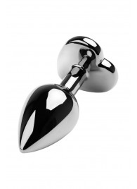 Серебристая коническая анальная пробка с красным кристаллом-сердечком - 7 см. - ToyFa - купить с доставкой в Самаре