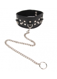 Черный ошейник с шипами и металлическим поводком-цепочкой - Notabu - купить с доставкой в Самаре