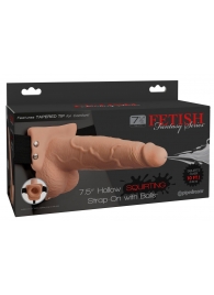 Телесный полый страпон с имитацией эякуляции 7.5  Hollow Squirting Strap-On with Balls Flesh - 21,6 см. - Pipedream - купить с доставкой в Самаре