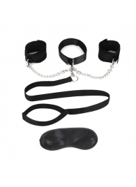 Чёрный ошейник с наручниками и поводком Collar Cuffs   Leash Set - Lux Fetish - купить с доставкой в Самаре