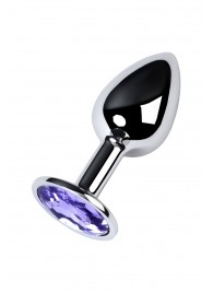 Серебристая конусовидная анальная пробка с фиолетовым кристаллом - 7 см. - ToyFa - купить с доставкой в Самаре