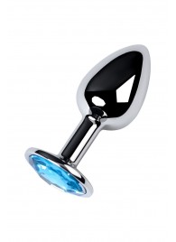 Серебристая конусовидная анальная пробка с голубым кристаллом - 7 см. - ToyFa - купить с доставкой в Самаре