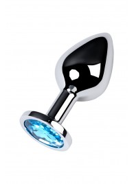 Серебристая конусовидная анальная пробка с голубым кристаллом - 8 см. - ToyFa - купить с доставкой в Самаре