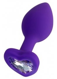 Фиолетовая анальная втулка Diamond Heart с прозрачным кристаллом - 7 см. - ToyFa - купить с доставкой в Самаре