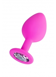 Розовая анальная втулка Brilliant с прозрачным кристаллом - 8 см. - ToyFa - купить с доставкой в Самаре