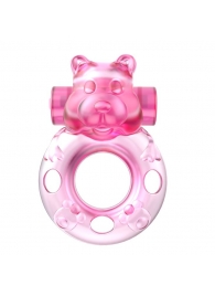 Розовое эрекционное виброкольцо на пенис Pink Bear - Baile - в Самаре купить с доставкой