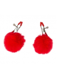 Зажимы на соски Angelic с красными меховыми шариками - Lola Games - купить с доставкой в Самаре